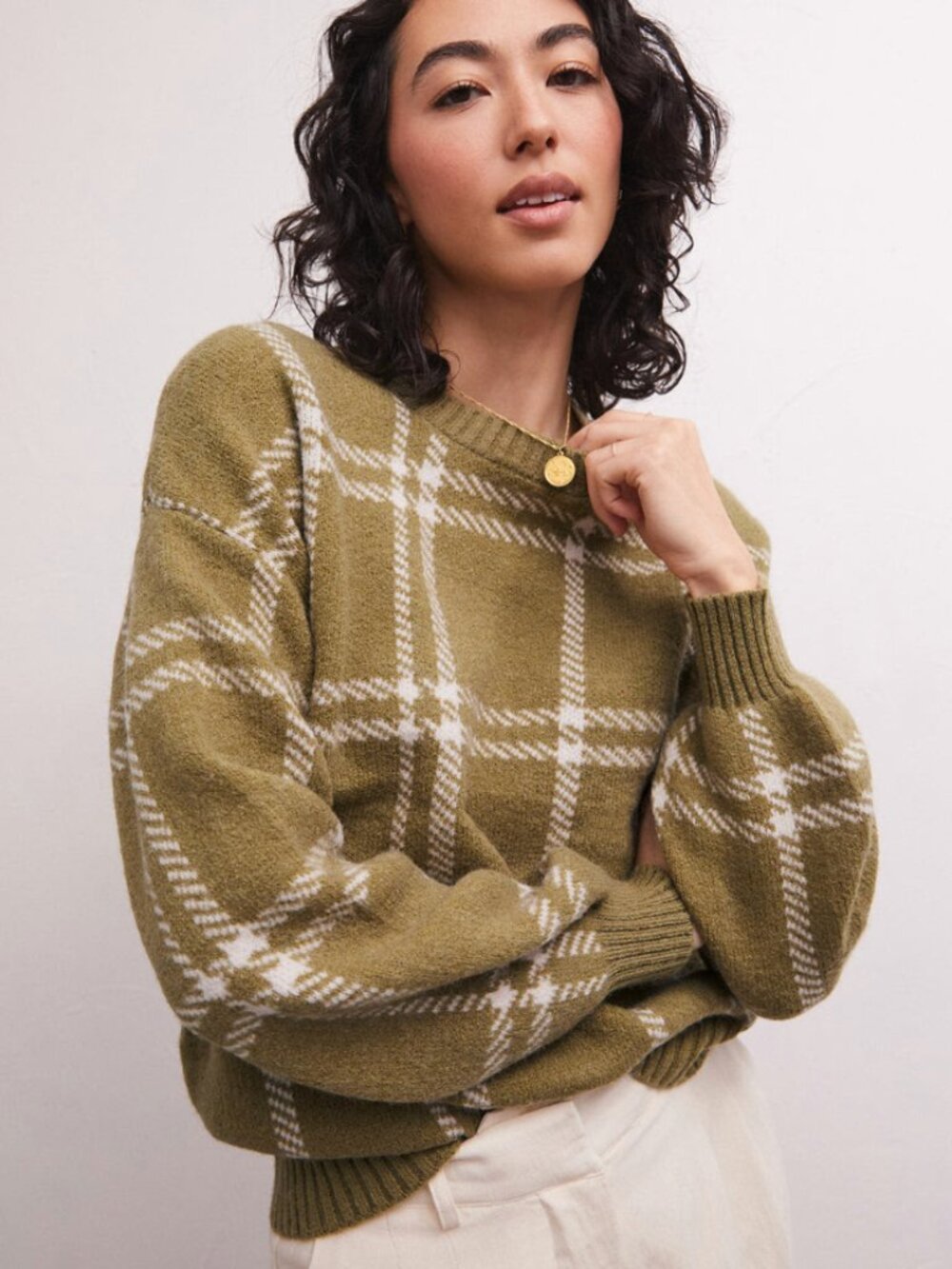 Z Supply Jolene Plaid Sweater (Ivy / Small)